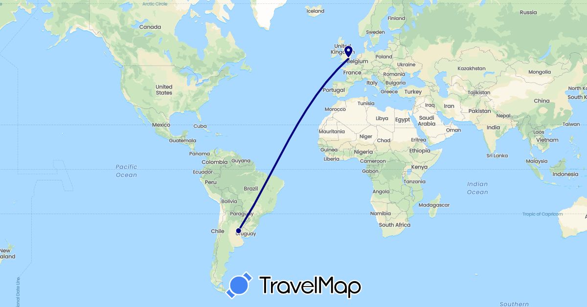 TravelMap itinerary: driving in Argentina, United Kingdom (Europe, South America)